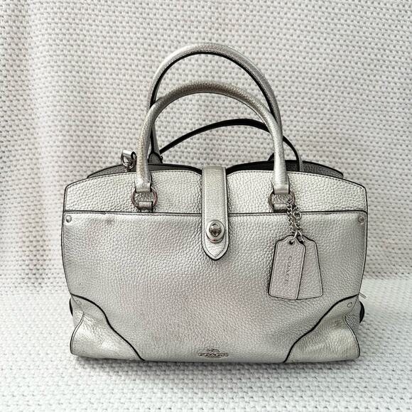 Coach Mercer 30 Top Handle Satchel Silver Metallic Shoulder Strap Bag Tote